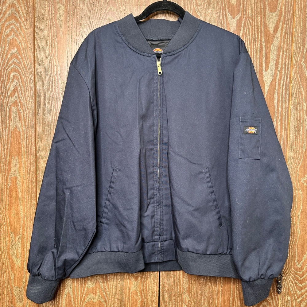 Dickies Mens XL Navy Blue Quilted Lined Bomber Work Jacket Workwear Utility Coat